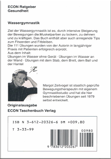 Wassergymnastik - eine moderne Heilmethode, ECON 1987, Margot Zeitvogel-Schöntier, Buch 1, Cover hinten