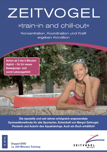 ZEITVOGEL train-in and chill-out, im ZSV 2007, von Margot Zeitvogel-Schönthier, DVD, Cover vorn, 10 unterschiedliche sportartspezifische Kombinationsübungen mit 11 dazugehörigen Sportlern